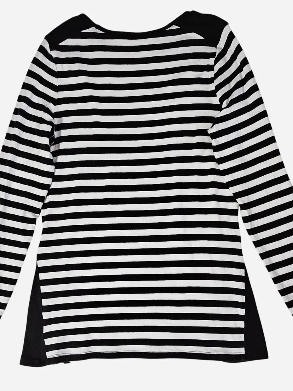 Michael Kors Black and White Striped Crewneck Sweater with Side Zips